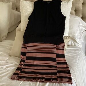 LOFT Black and Rose striped knit skirt